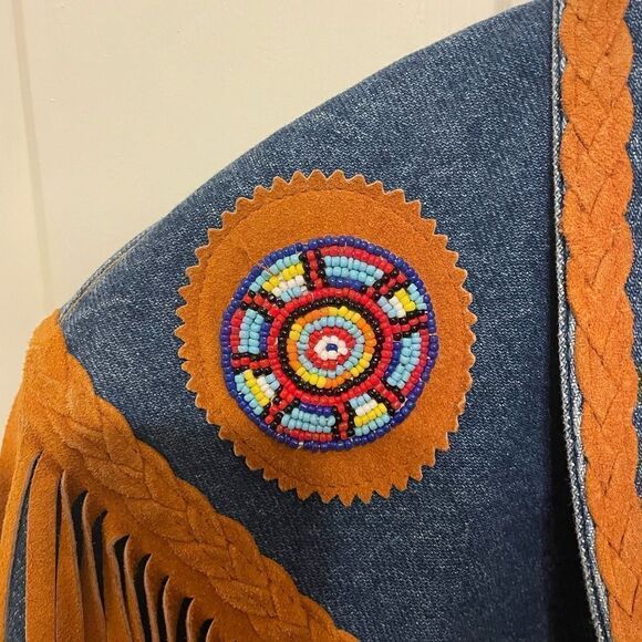 Phoenix USA Frontier Collection Jean Jacket With Leather Fringe - Size Small - Picture 5 of 13